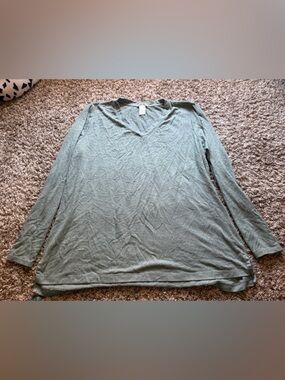 Matty M Long Sleeve V-Neck Top in Sage Green